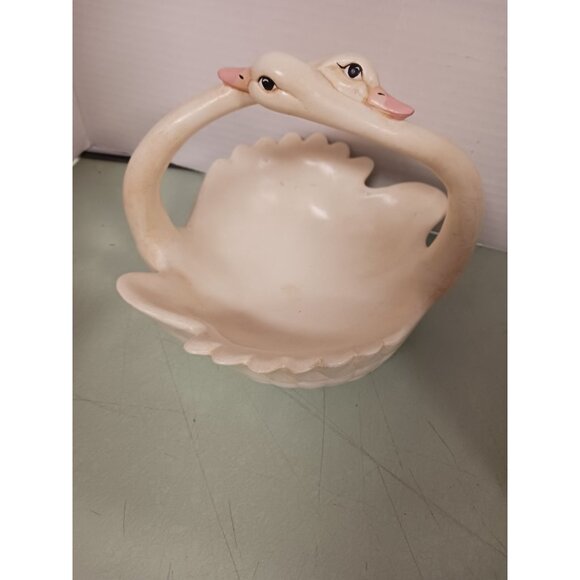 Porcelain Double Swan Trinket Dish Jewelry Holder - Picture 2 of 9